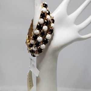 Macy’s 3-Piece Gold-Tone Stretch Bracelet Set with black/white faceted stones